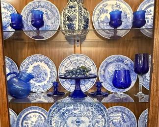 Blue and White Transferware and Cobalt Glass Collection