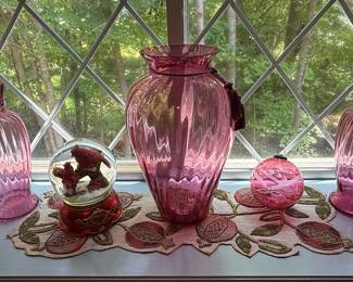 Pilgrim Glass Cranberry Vase Set with Ornament