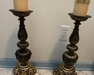 Baroque Style Ornate Metal Candlestick Pair
