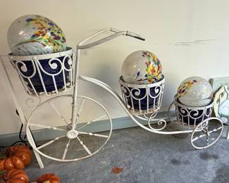 White Metal Bicycle Plant Stand with Glass Globes