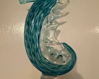 Murano Style Blue Swirl Seahorse Art Glass Sculpture