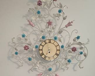 Vintage Floral Metal Wall Clock