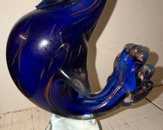 Murano Style Cobalt Blue Art Glass Duck Sculpture