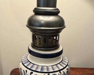 Delft Style Faience Oil Lamp Table Lamp