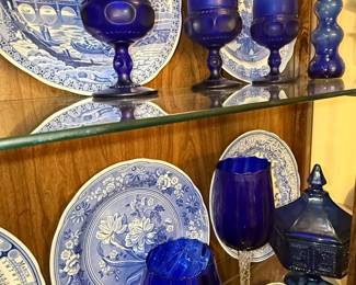 Blue and White Transferware and Cobalt Glass Collection