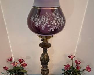 Victorian Style Amethyst Cased Glass Table Lamp
