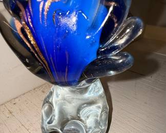 Murano Style Cobalt Blue Art Glass Duck Sculpture