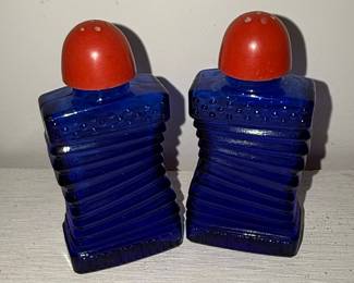Mid-Century Cobalt Blue Accordion Salt and Pepper Shakers