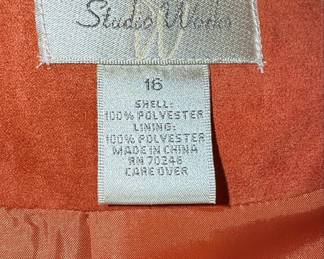 Studio Works Orange Faux Suede Blazer Style Jacket