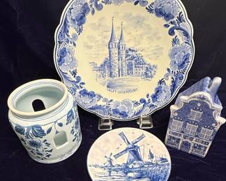 Norelco Delft Blue Oostpoort Plate & Windmill House Set
