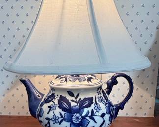 Initially Amy Fay Blue & White Floral Teapot Table Lamp