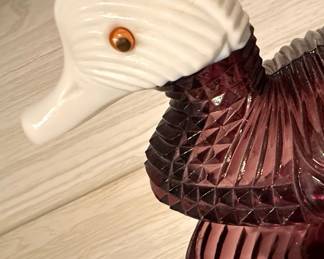 L.G. Wright Atterbury Amethyst Glass Duck Covered Dish