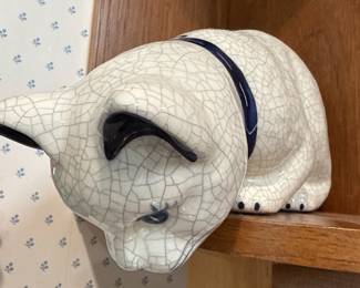 Takahashi Style Blue Floral Crackle Cat Figurine