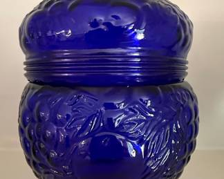 Cobalt Blue Imperial Grapes & Cherries Fruit Jar