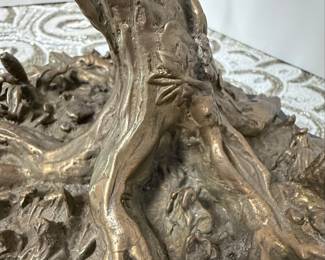 Bronze Parrots on Flowering Branch Sculpture