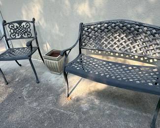 Cast Aluminum Lattice Pattern Settee and Chair Set