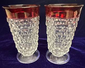Colony Whitehall Ruby Flashed Cubist Footed Tumblers