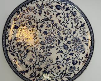 Blue and White Chinoiserie Floral Decorative Platter