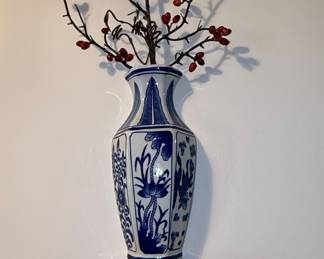 Blue and White Chinoiserie Hexagonal Vase Style