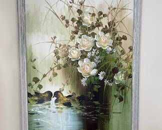 Hogan Floral and Duck Pond Oil Painting