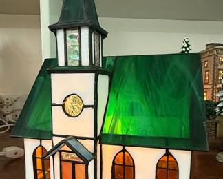 Stained Glass Country Church Lighted Table Decor