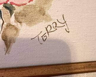 Terry Signed Floral Watercolor Painting