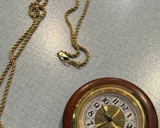 Wood and Gold Tone Pendant Watch Style