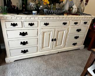 #020 Link Taylor Chest of 14 drawers & 2 Doors White Distressed - 74x20x34 $275.00