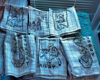#064 Hand Croqueted Towels w/days of the week - (missing Thursday) - set of 6 $18.00