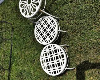 #076 3 White Painted Metal Tables 12 to 7 Inches Tall $40.00