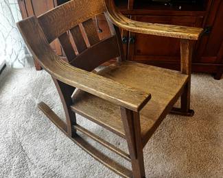 #008 Oak Rocking Chair w/cream Cushions $65.00