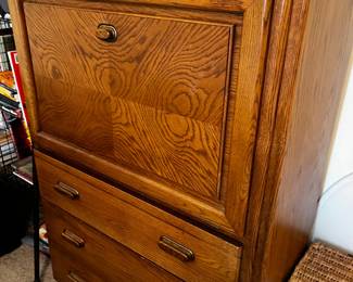 #071 Bassett Flip-down Desk Armoire - w/3 drawers & Cbbies - 36x17-39x52 $125.00