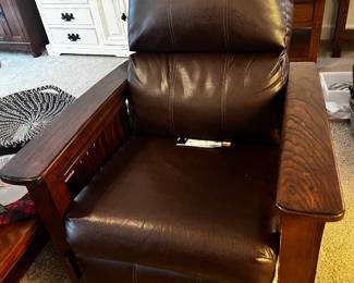 #006 Mid-Century Style Leather Recliner by Signature Design by Ashley w/Wood arms & Legs $250.00