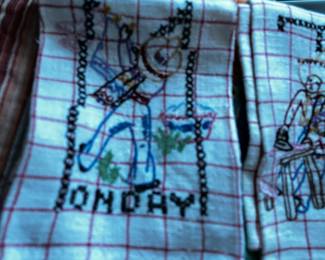 #064 Hand Croqueted Towels w/days of the week - (missing Thursday) - set of 6 $18.00