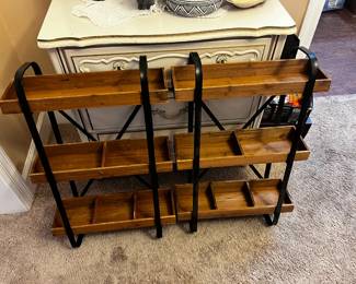 #012 Set of Wood/Metal 3 shelf Wall Mount Display Cabinets - 19.5x7x26 - sold as a pair $40.00