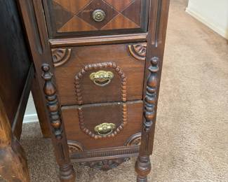 2-Vintage Walnut & Burl Wood Nightstands
