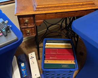 Vintage Wood Treadle Sewing Machine Cabinet, Cast Iron Base, NO MACHINE!
