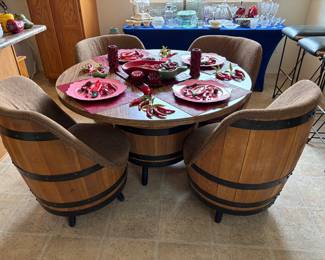 Table/4-Chairs, Barrel-Designed Frames & Table Base