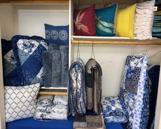 Assorted Linens, Sets, Rugs & Throw Pillows