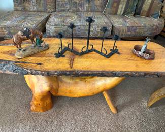 Rustic Live-Edge Wood Coffee Table, Natural Root Base & Slab Top