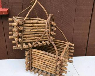 214 pairofrusticwoodtwigbaskets