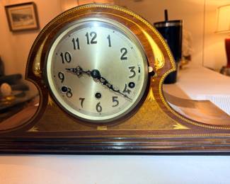 Early 20th Century -, 5 Rod-3 Train Mechanism Chiming Mantle Clock with Pearl Inlay - Working!