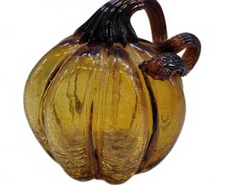 Amber Blown Glass Pumpkin Ornament