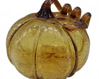 Amber Blown Glass Pumpkin Figurine