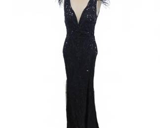 Black Sequin Gown with Feathers, Medium