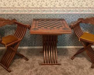 Savonarola -Chess & Backgammon game table 25x30 with 2 chairs 23x27
