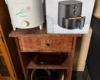 Rustic side table, air fryer
