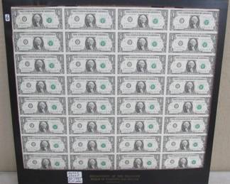 Uncut Sheet of $1.00 Notes