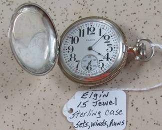 Elgin 15 Jewel Sterling Case Pocket Watch