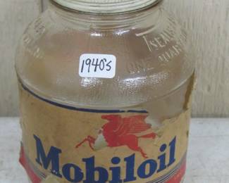 1940's Mobiloil Glass Jar w/Lid